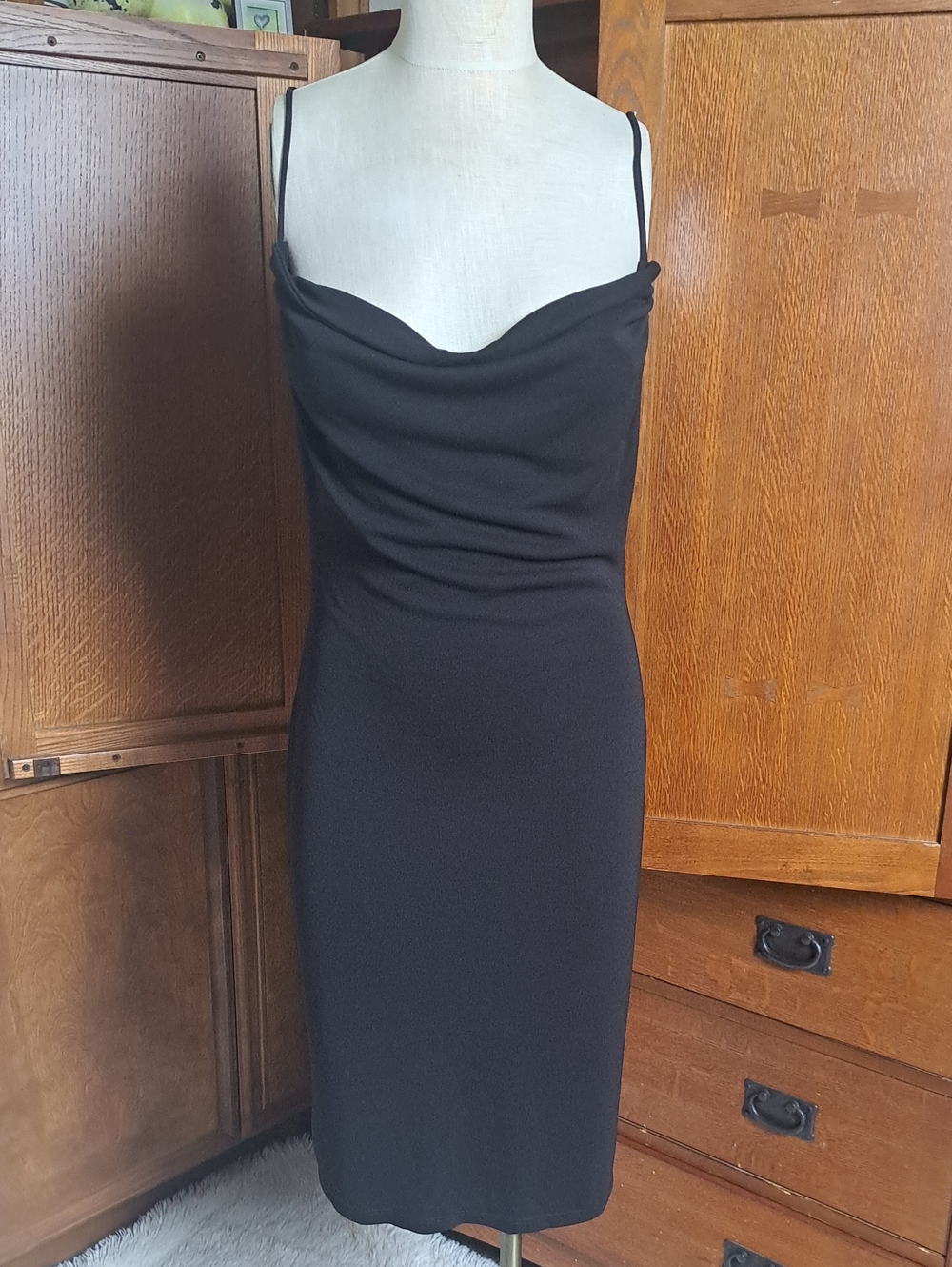 Vintage GUESS Collection Black Cowl Neck Midi Slip Dress S Made USA